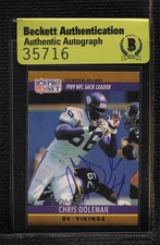BAS 1990 Pro Set League Leader Chris Doleman #18 Beckett Auth Sticker HOF ur8