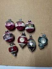 8 VINTAGE DOUBLE INDENTED ASSORTED XMAS ORNAMENTS SHINY BRITE