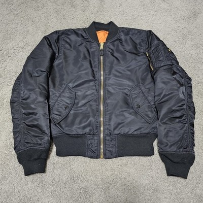 Alpha Industries Bomber Flight Jacket Mens Medium Slim Fit Black Orange Zip
