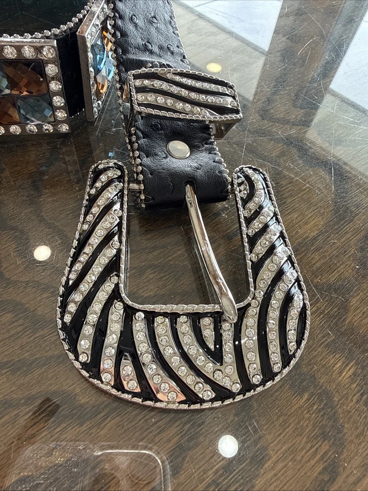 Cinturón WB ATLAS - Talla Mediana Cuero Marrón Profundo - Azul Claro y Piedras Ámbar - Cebra Foto 4 de 4