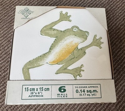 Bellegrove 'Leapfrog' Frosch - 6 Keramik 3D Fliesen weiß/grün verpackt Retro Vintage