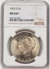 1923-S Peace Dollar Silver $1 NGC MS 64+  Plus