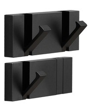 2 Pack Modern Waterproof Black Wall Hooks Foldable Towel Hooks for Bathrooms,...