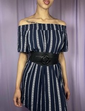 Indigo Soul Navy Blue Striped Ivory Mini Dress Size M Boho Hippie Flowy Blouse