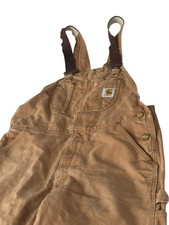 Vtg Carhartt Overalls Mens 38x32 Brown Double Knee Duck Canvas Work Wear