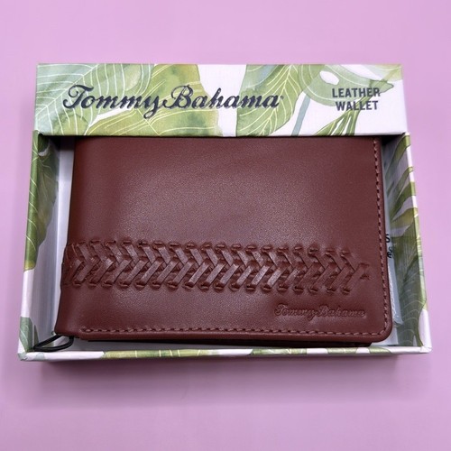 Portafoglio uomo Tommy Bahama in pelle - marrone chiaro - nuovo con scatola - originale $75