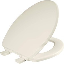 Elongated Wood Toilet Seat with Slow Close and Secure Hinges - Biscuit Color