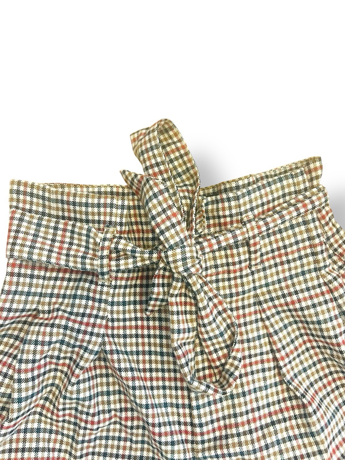 Zara Plaid Check Wide Leg Pants Womens Sz S Paperbag Waist Tie Cropped Retro