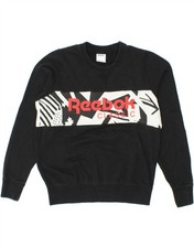 REEBOK Womens Graphic Sweatshirt Jumper UK 8/10 Small Black Cotton AD03