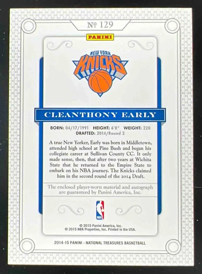 2014-15 Panini National Treasures #129 Cleanthony Early RC Auto /99 - Image 2 of 2