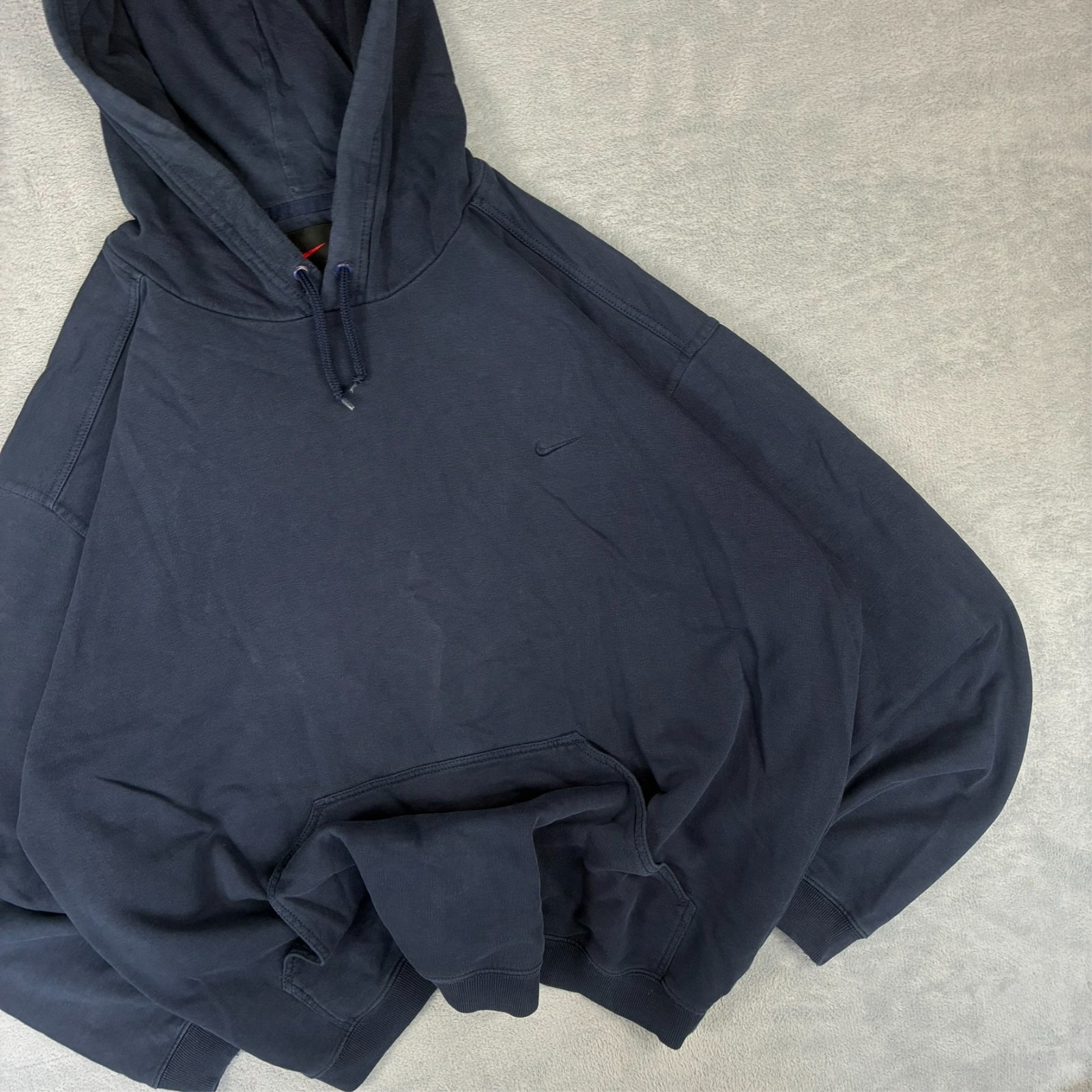 Vintage Nike 1990's Navy Blue Mini Swoosh Oversized XL Pullover Hoodie image 4