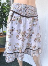 Mango Grey Floral Skirt Fits UK 10/12 Ruffle Hem Pockets Summer Cotton Holiday