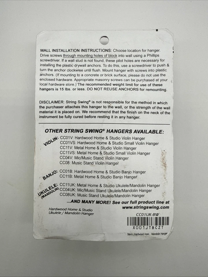 String Swing Ukulele / Mandolin Wall Hanger Cherry Wood - CC01UK - NEW Sealed - Image 2 of 2