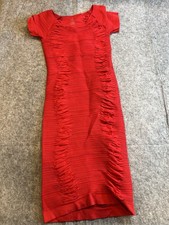 AURA Ruched Stretch Bodycon Red Mini Dress Pullover Cutout Size Small Medium