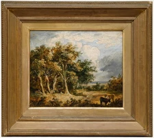 English School 19th Century Oil - Wooded Landscape with Donkeys