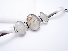 Golden Rutile / Rutilated Gemstone 925 Sterling Silver Handmade Bracelet Sz 7.5"
