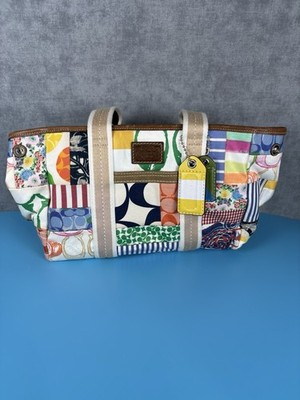 Купить coach patchwork tote bag handbag multicolor signature