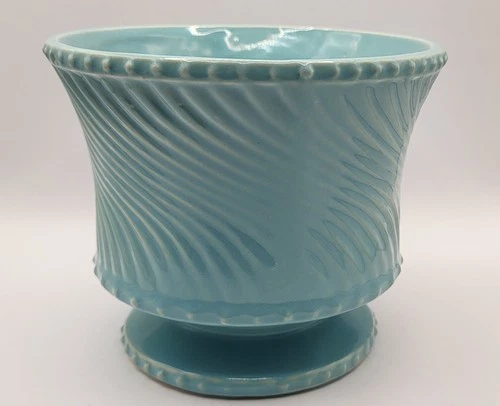 MCCOY Vintage Aqua Pedestal Planter 5" Swirl Pattern with Hobnail Detailing
