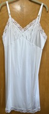 Vintage Sears Lingerie Slip Dress Nylon Knee Length Lace Trim USA White Sz 40