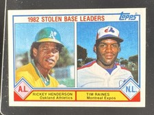 1983 TOPPS #704 1982 STOLEN LEADERS RICKEY HENDERSON TIM RAINES LEAGUE ATHLETICS