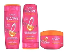 L’Oréal Elvive Dream Liso Shampoo Conditioner Mask 3-Pack 370ml Keratin Anti-Fri