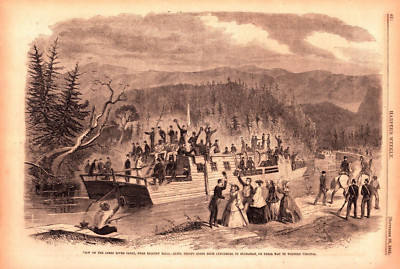 James River Canal, near Balcony Falls Antique nautical Civil War engraving 1861