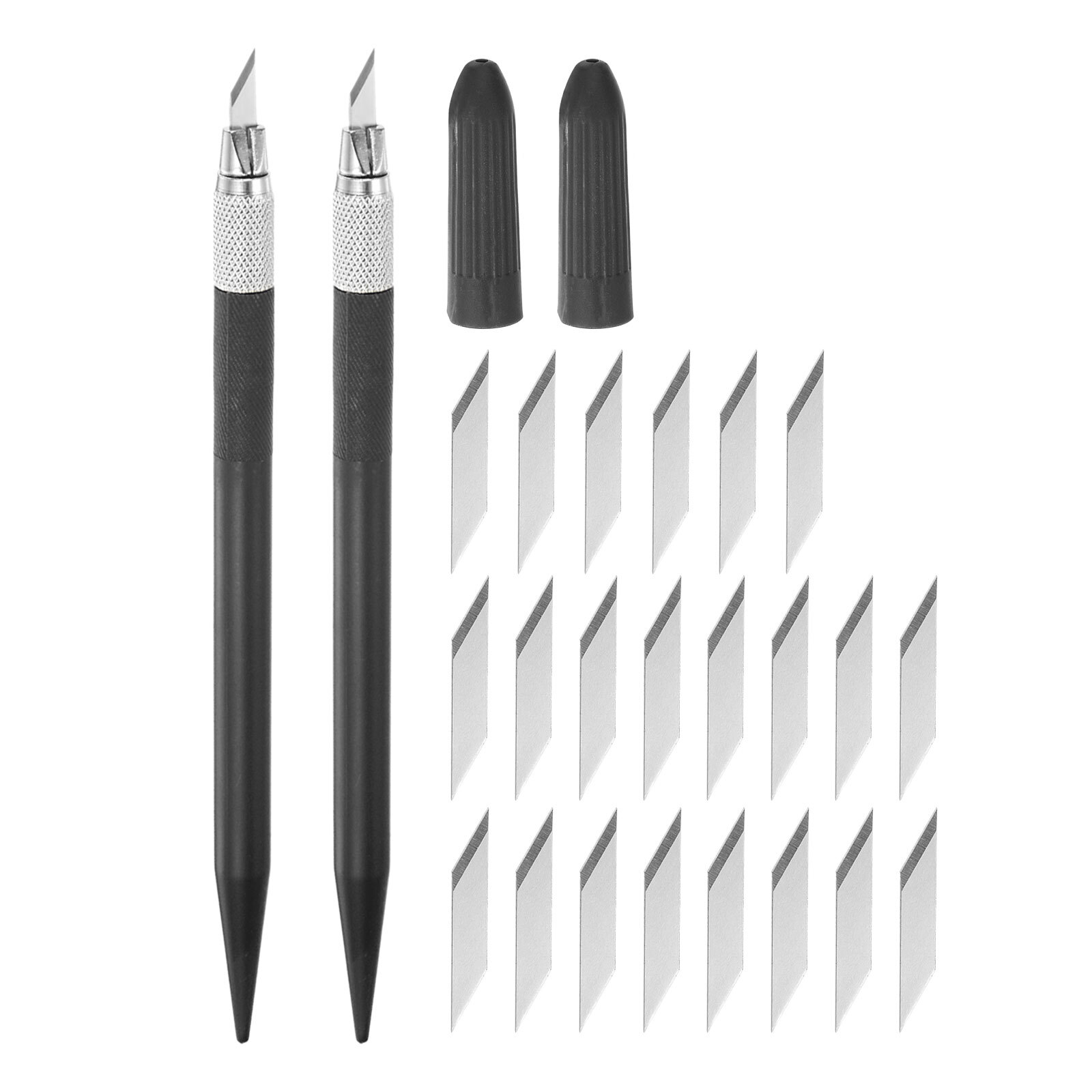 2pcs Art Craft Carving Knife with 24pcs Spare Metal Blade PVC Handle Black