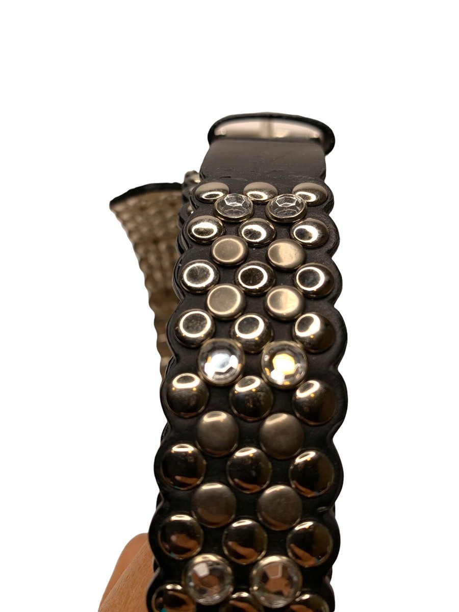 Black Leather Silver Studded Belt Crystals Scalloped Edged  display picture 2