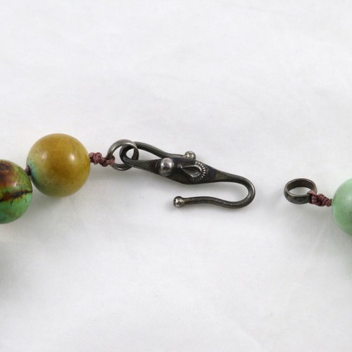 Collana Turchese Cinese Vintage Perline Graduate Hubei Chiusura Argento 222 Grammi - Foto 10 di 11