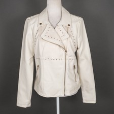 New Justfab Womens Biker Western Jacket Size Large Cream Zippers Gold Studded