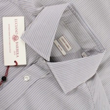 Luciano Barbera NWT Button Up Sport Shirt Size M Slim In White Blue Gold Stripe