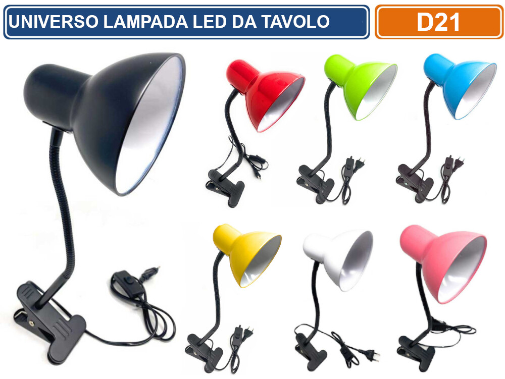 LAMPADA DA TAVOLO CON CLIPS DI FISSAGGIO E BRACCIO FLESSIBILE ATTACCO E27 -