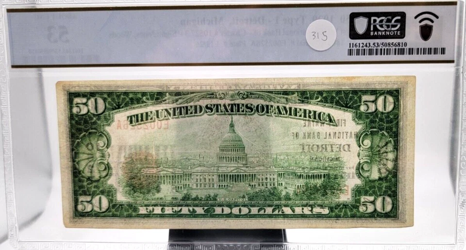 1929 $50 Detroit, MI US National Currency Note Fr.1803-1 -PCGS AU53 POP 1! - Image 2 of 2