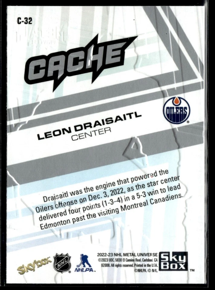 2022-23 Skybox Metal Universe Cache Leon Draisaitl #C-32 - Image 2 of 2