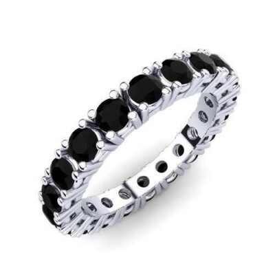 Engagement Band Ring Round Cut Simulated Black Diamond 2Ct 14K White Gold Finish