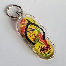 Hawaii Keychain Floral Flip Flop Key Chain Yellow Orange Flowers