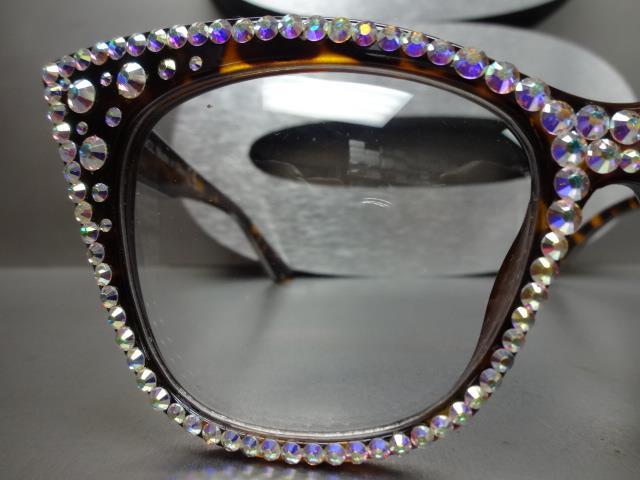 OVERSIZE RETRO Cat Eye Style Clear Lens EYE GLASSES Iridescent Crystals HANDMADE image 6
