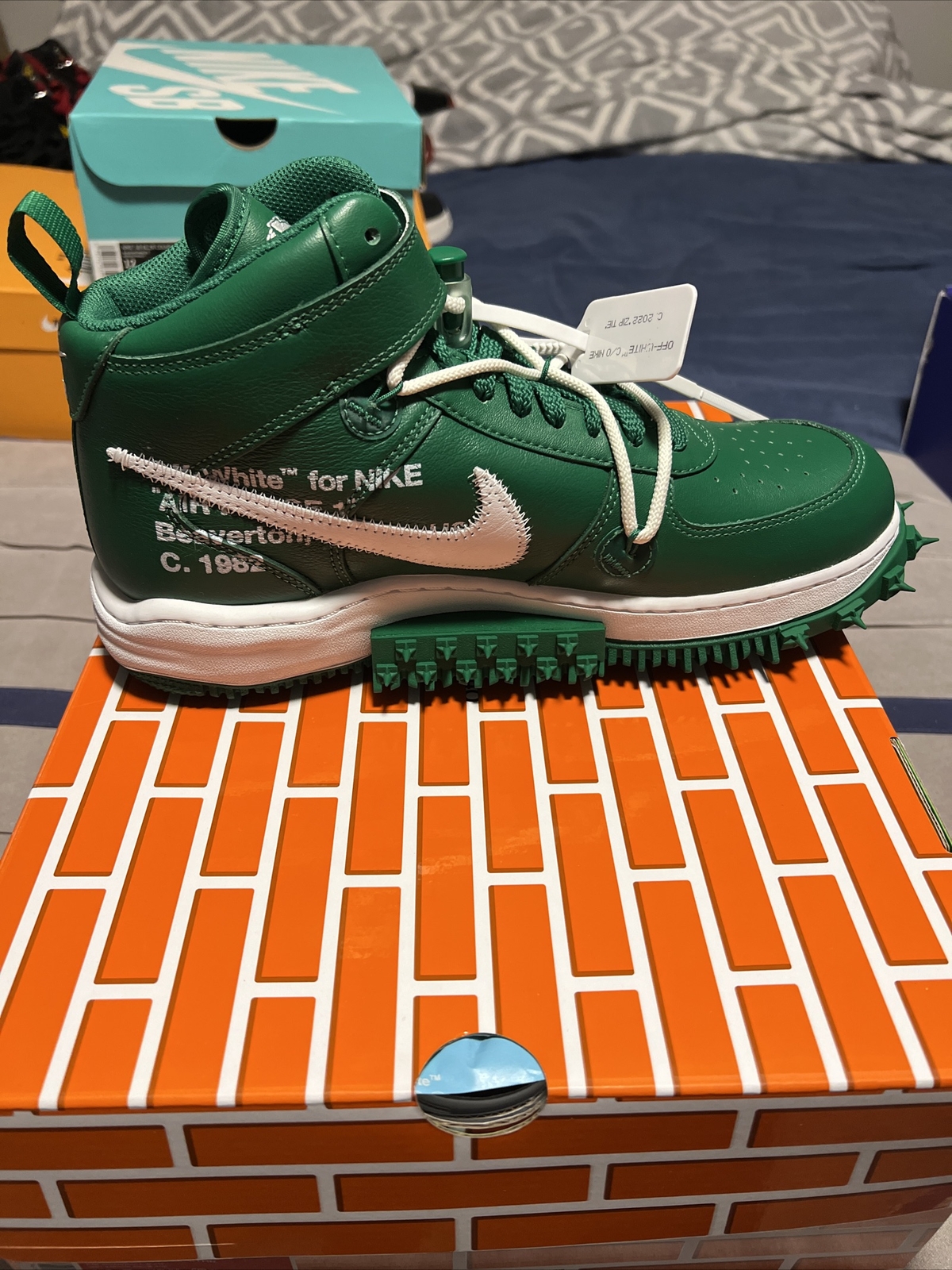 OFF WHITE X NIKE NIKE Air Force 1 Mid SP pelle x bianco sporco verde pino taglia 10 5 US