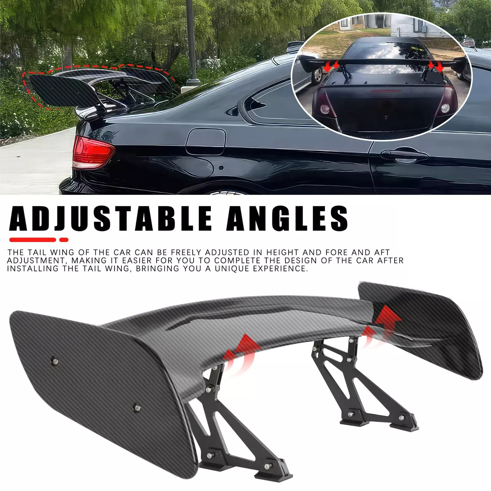 For Audi R8 57" Rear Trunk Spoiler GT Style Racing Wing Adjustable Carbon Fiber 
