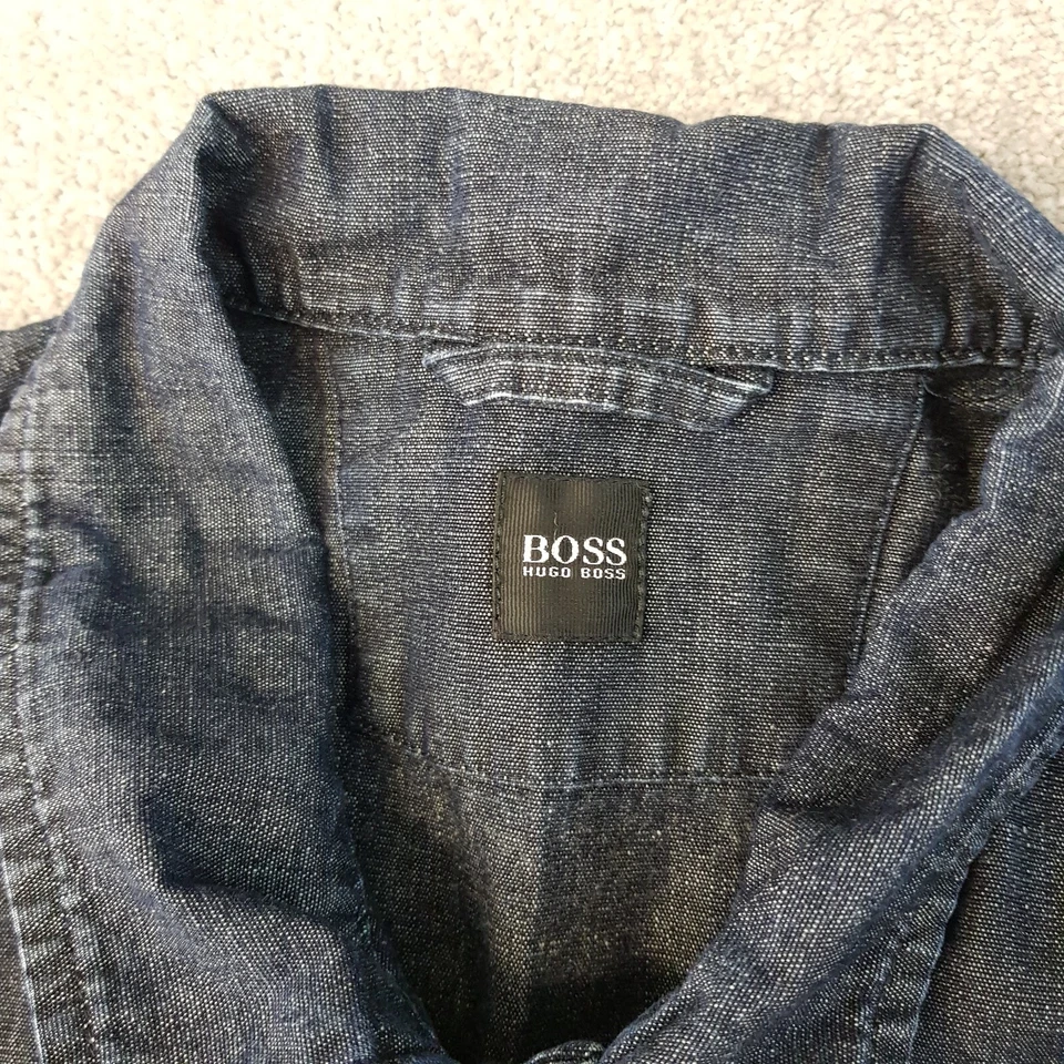 Hugo Boss Mens Jacket Medium Blue Denim Chore Utility Worker Field Sack Frisco - Image 4 of 4
