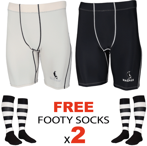 Magpies Compression Tights Football Shorts Mens Youth Skins + Collingwood Socks - Bild 1 von 3