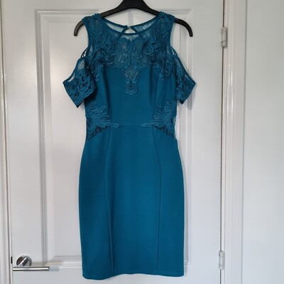 LIPSY JADE GREEN EMBROIDERED LACE TRIM STRAPPY COLD SHOULDER STRETCH SHIFT  DRESS | eBay UK