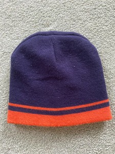 Boys Beanie / Hat Acrylic Blue with Orange Stripe One Size Fits All