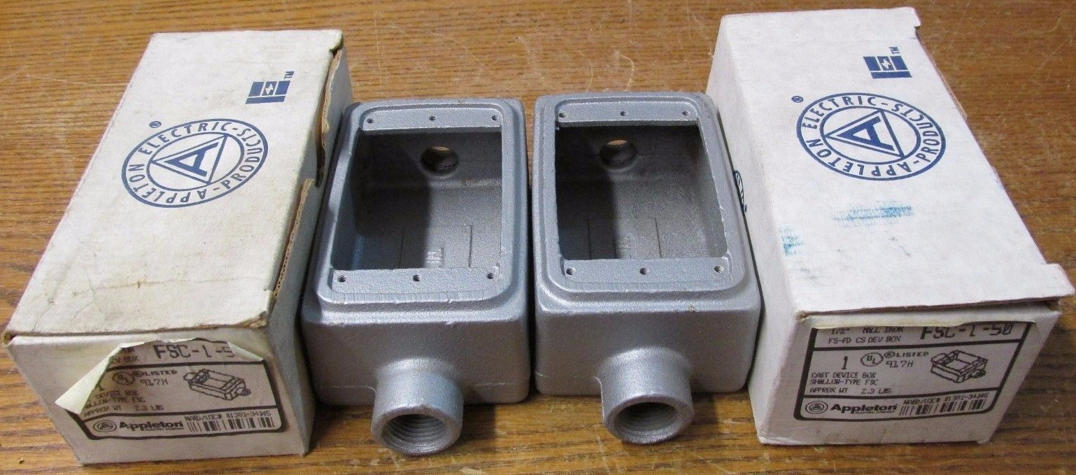 NEW NOS LOT OF 2 Appleton FSC-L-50 Cast Device Box Shallow Type 1/2 ...