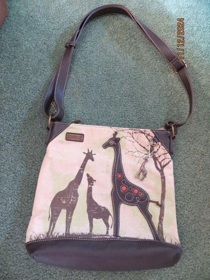 CHALA через плечо холст жираф сумочка 11 X 11 X 4 кожаная отделка