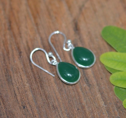 925 Solid Sterling Silver Green Onyx,Garnet Multi Stone Hook Earring Ji760 - Picture 35 of 81