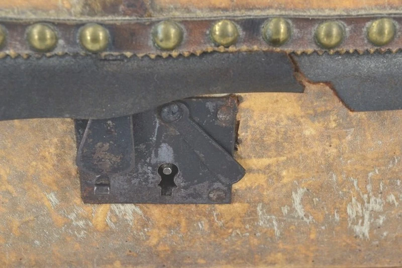 Antigua caja temprana cúpula cúpula superior cubierta de piel 12x6x7 llevar documento siglo XVIII siglo XIX Foto 2 de 4