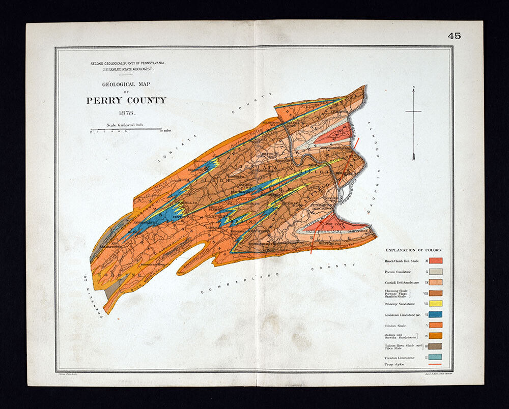 1878 Pennsylvania Geology Map Perry County Maryville Newport Ickesburg Blain PA