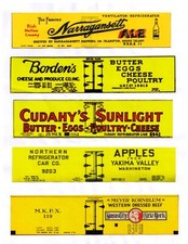 Old time S scale set #4, printed reefer sides, Borden's Butter, Cudahy, Apples
