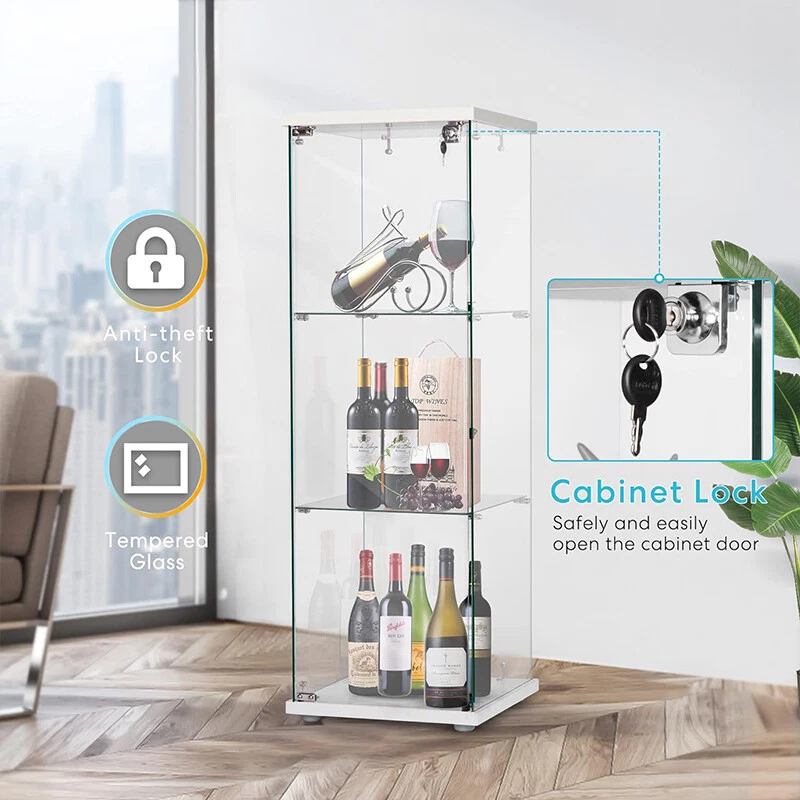 3-Shelf Glass Display Cabinet Glass Curio Cabinet Display Trophy Case Bookshelf - Image 3 of 4